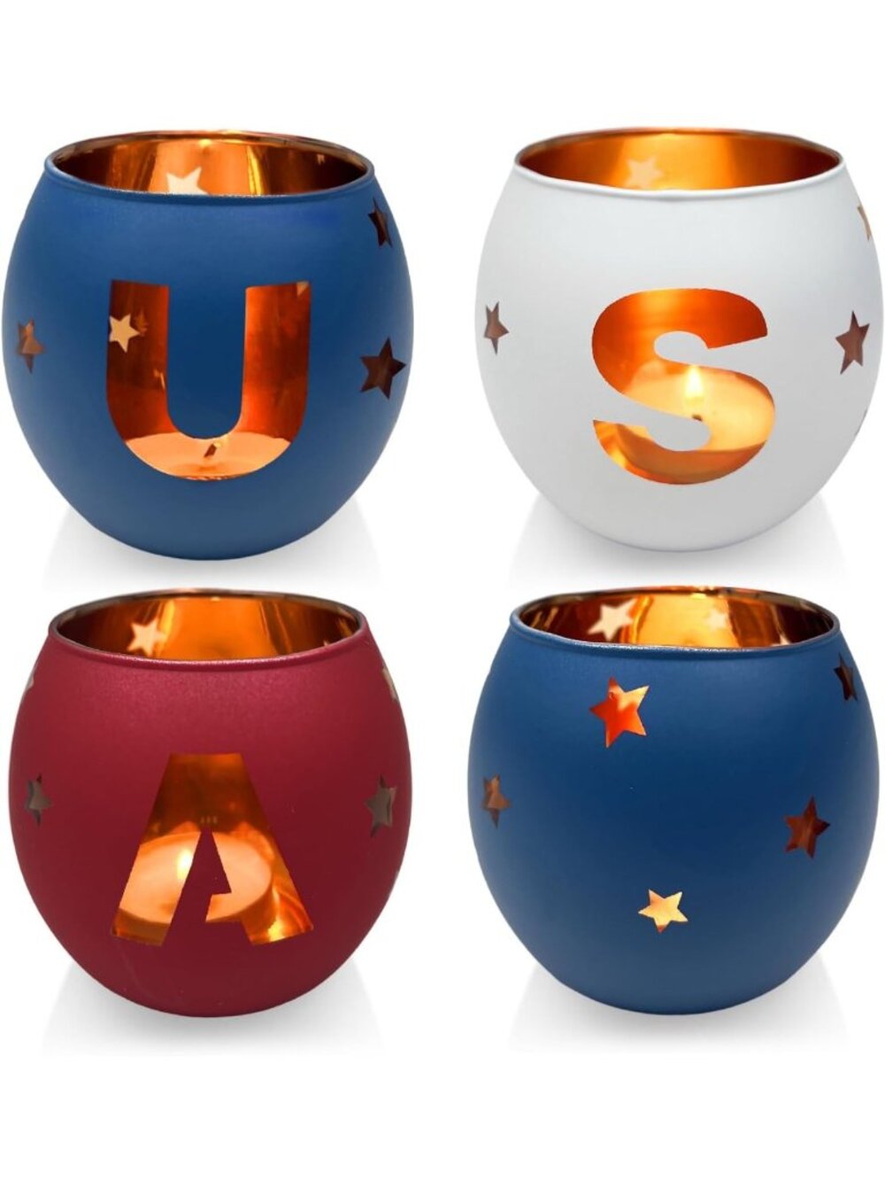Set of 4 Patriotic USA Glass Votive Candle Holders - Perfect for Home Decor